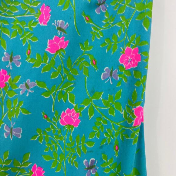 VTG Vanda Key West VIBRANT Blue Green Floral Pink One Shoulder Maxi Dress Size 6 - Picture 7 of 16